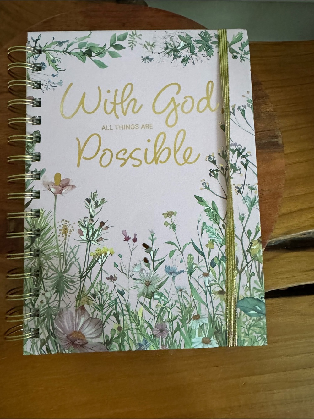 Inspirational Floral Spiral Notebook - Gold & Green NWOT
